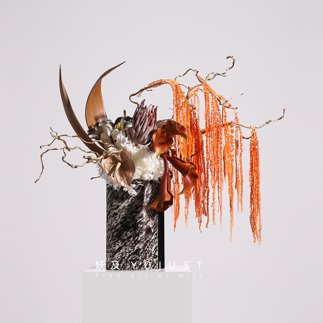 花器样板间摆件妖及马毛新中式