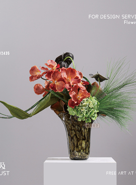 妖及现代轻奢红色蝴蝶兰仿真花