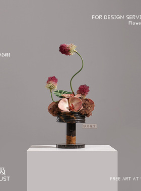 新中式大理石花瓶插花摆件