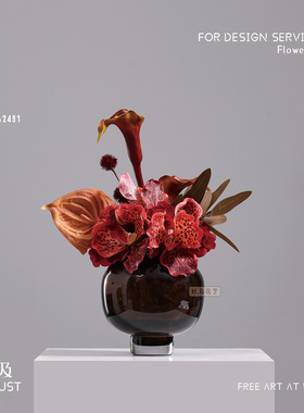 仿真手感红色小花桌面摆件