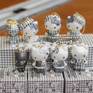 日本Kitty猫凯蒂猫千鸟格贵妇系列盲盒手办KT猫公仔挂件包包挂饰