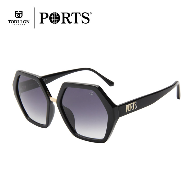 ports/宝姿 纯黑镜框墨镜休闲百搭女款硬核防晒太阳眼镜psf24006