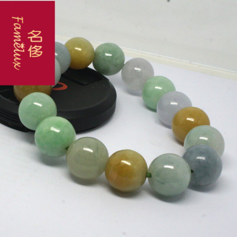 翡翠手链A货老坑 冰糯种三彩手串手链原石玉石裸石项链挂链WL0513