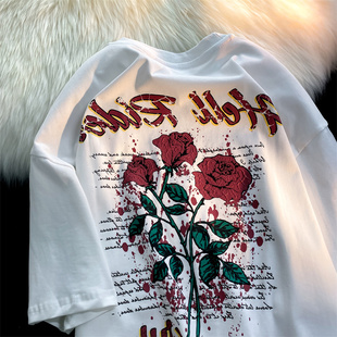 美式 夏季 复古胖mm大码 t恤情侣装 宽松ins港风潮牌上衣女 短袖 特大码