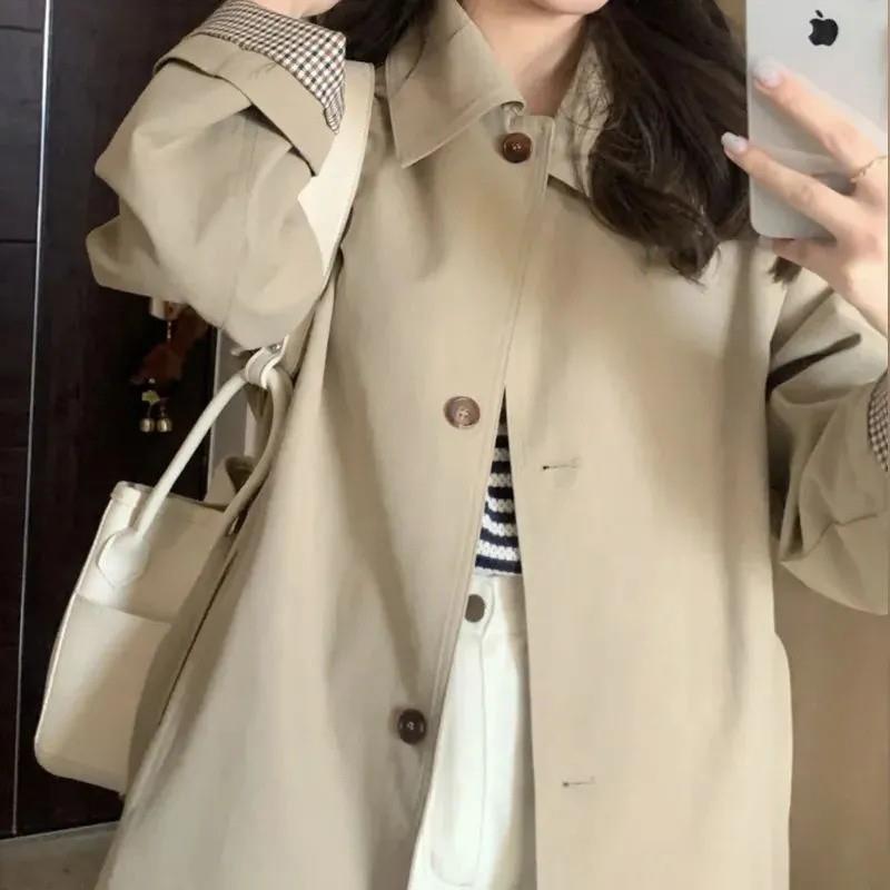 早秋风衣外套女2025年新款春秋季卡其色小个子韩版英伦风中长款