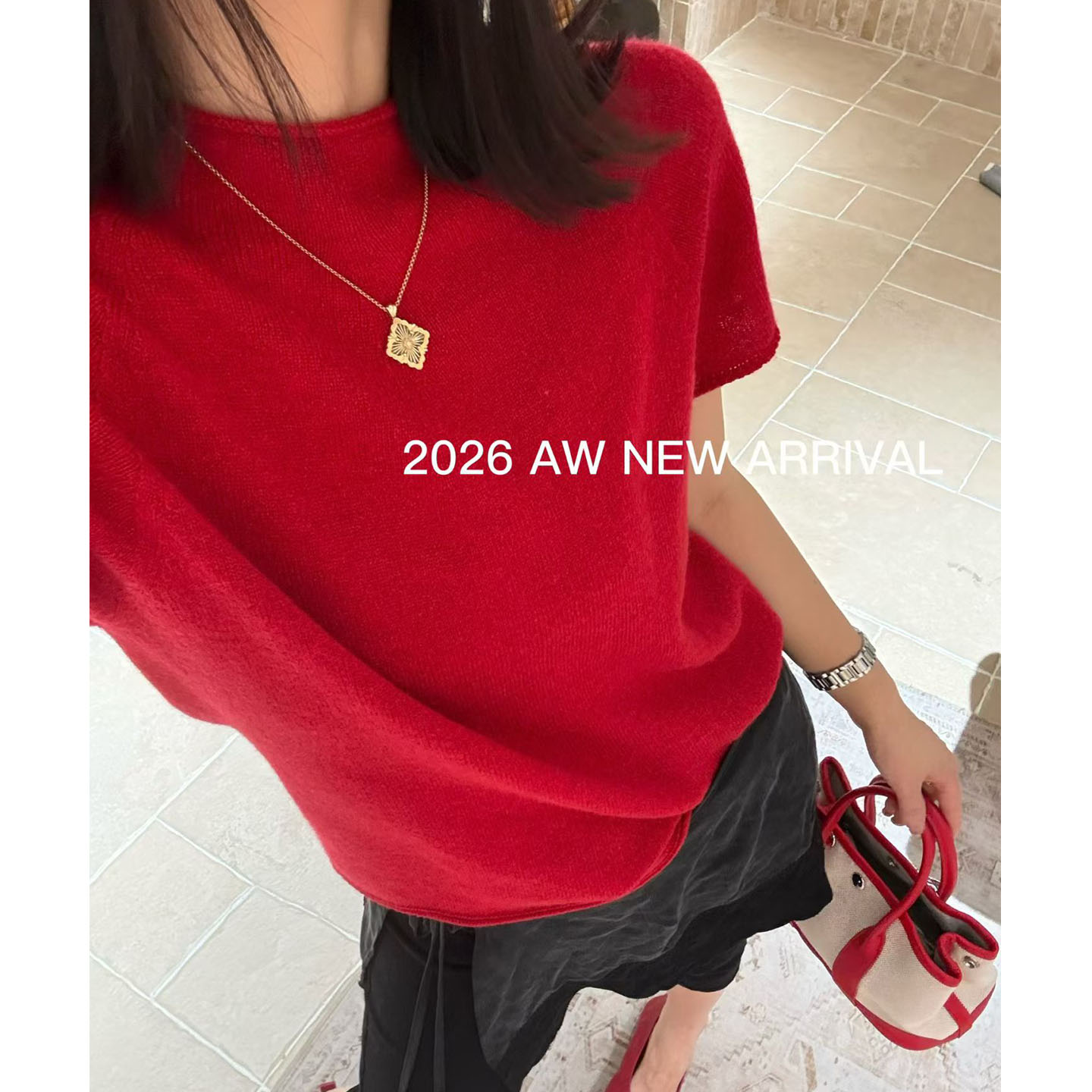 一线成衣金丝羊绒小飞袖圆领套头卷边羊毛针织衫女百搭显瘦上衣