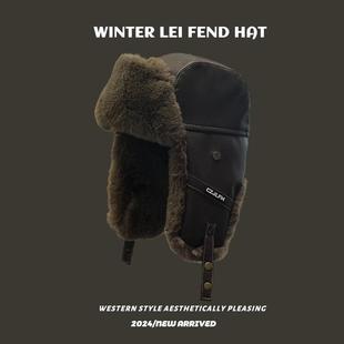 皮毛一体骑车户外飞行员帽加绒冬天护耳防寒男款东北大头围棉帽子