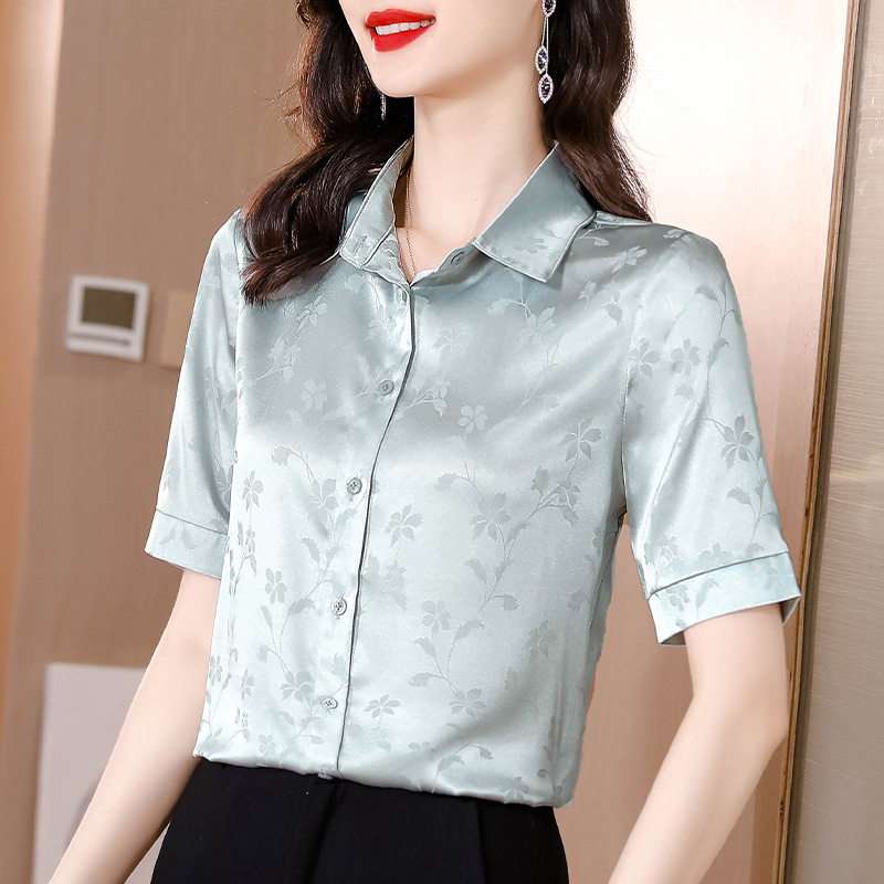 感短袖衬衫女夏装新款百搭气质衬衣通勤职业妈妈上衣0717u
