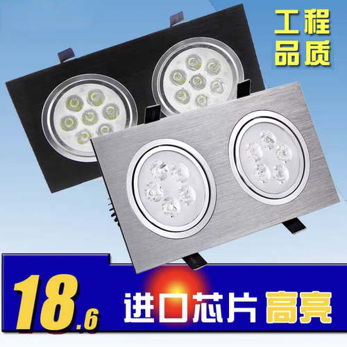 led双头射灯吊顶格栅灯嵌入式斗胆灯双孔筒灯天花长方形10x20双眼