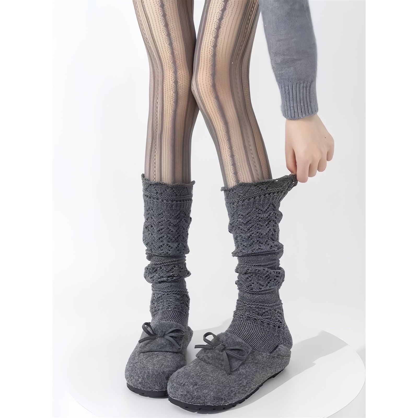 针织雪花灰色堆堆袜子韩系y2k