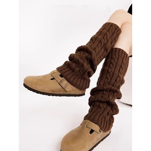 羊毛袜套复古麻花条纹秋冬保暖女加厚堆堆袜针织腿套y2k小腿袜子