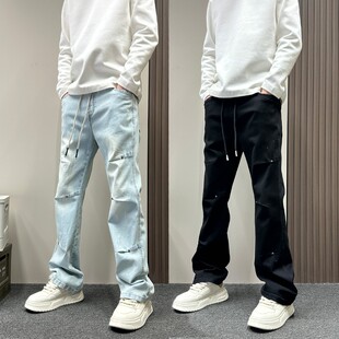 设计感层次感微喇牛仔裤男士春秋新款显瘦直筒裤痞帅cleanfit裤子