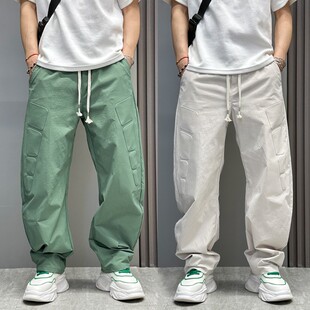 型男弯刀裤夏季薄款速干宽松直筒阔腿裤高个子大码休闲长裤百搭潮