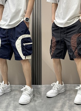 2026夏季薄款男士休闲运动高街中裤男工装短裤时尚拼接潮流五分裤