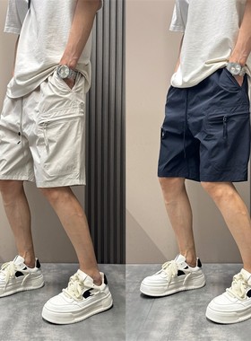 夏季男潮流拉链口袋薄款休闲五分裤痞帅直筒宽松速干户外休闲短裤