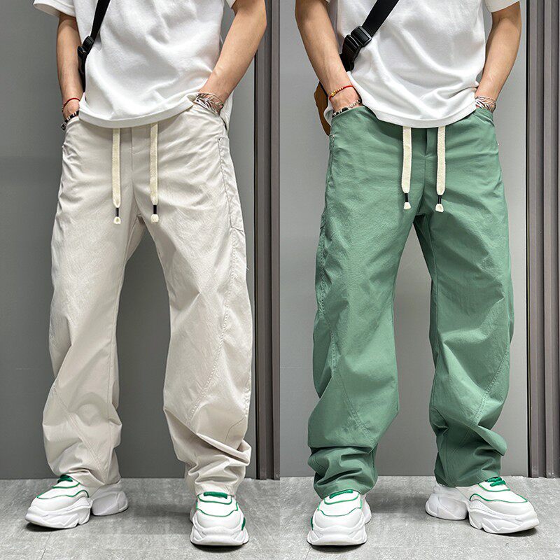 弯刀裤男夏季新款速干休闲裤潮牌痞帅炸街男士宽松直筒阔腿长裤子