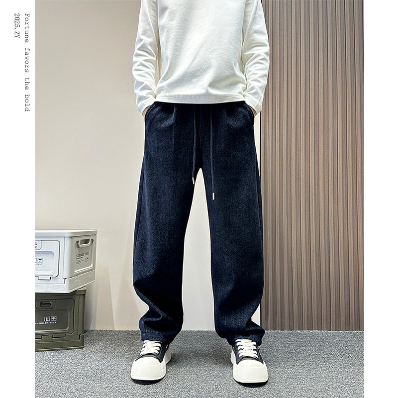 高级感灯芯绒裤子男款秋冬季重磅加绒宽松直筒裤痞帅潮牌休闲长裤