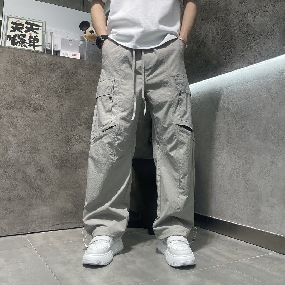 夏高级感美式直筒休闲男裤裤子网眼设计薄款百搭宽松大码阔腿日系