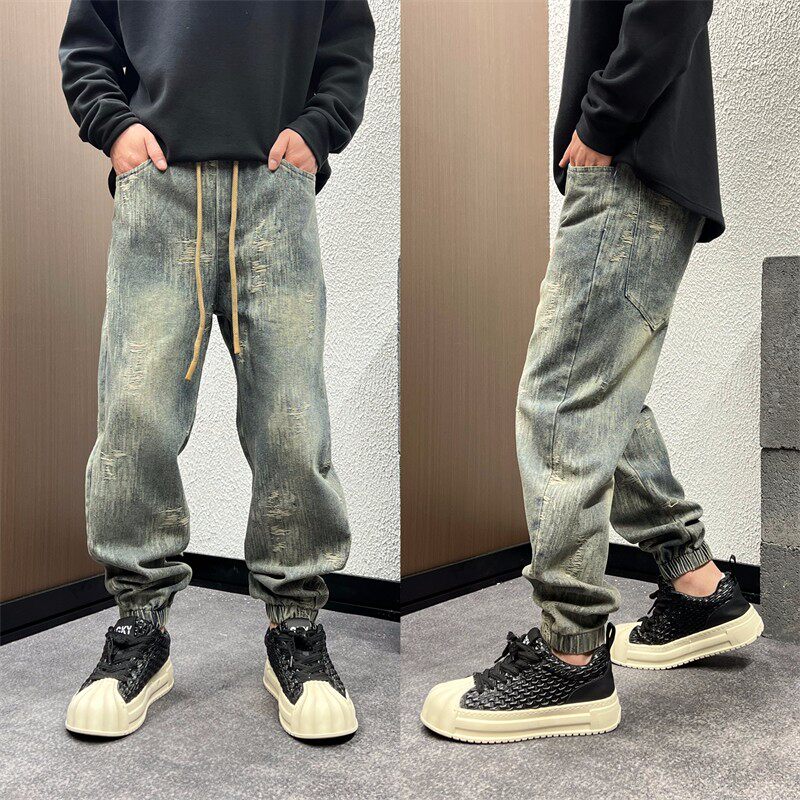 美式高街破洞水洗休闲牛仔裤