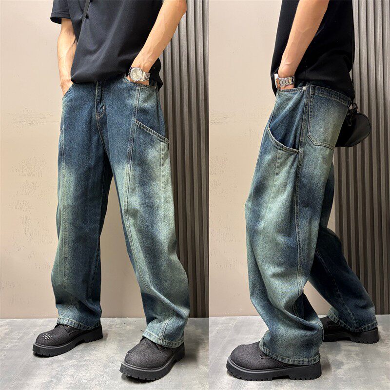秋季新款水洗复古阔腿牛仔裤