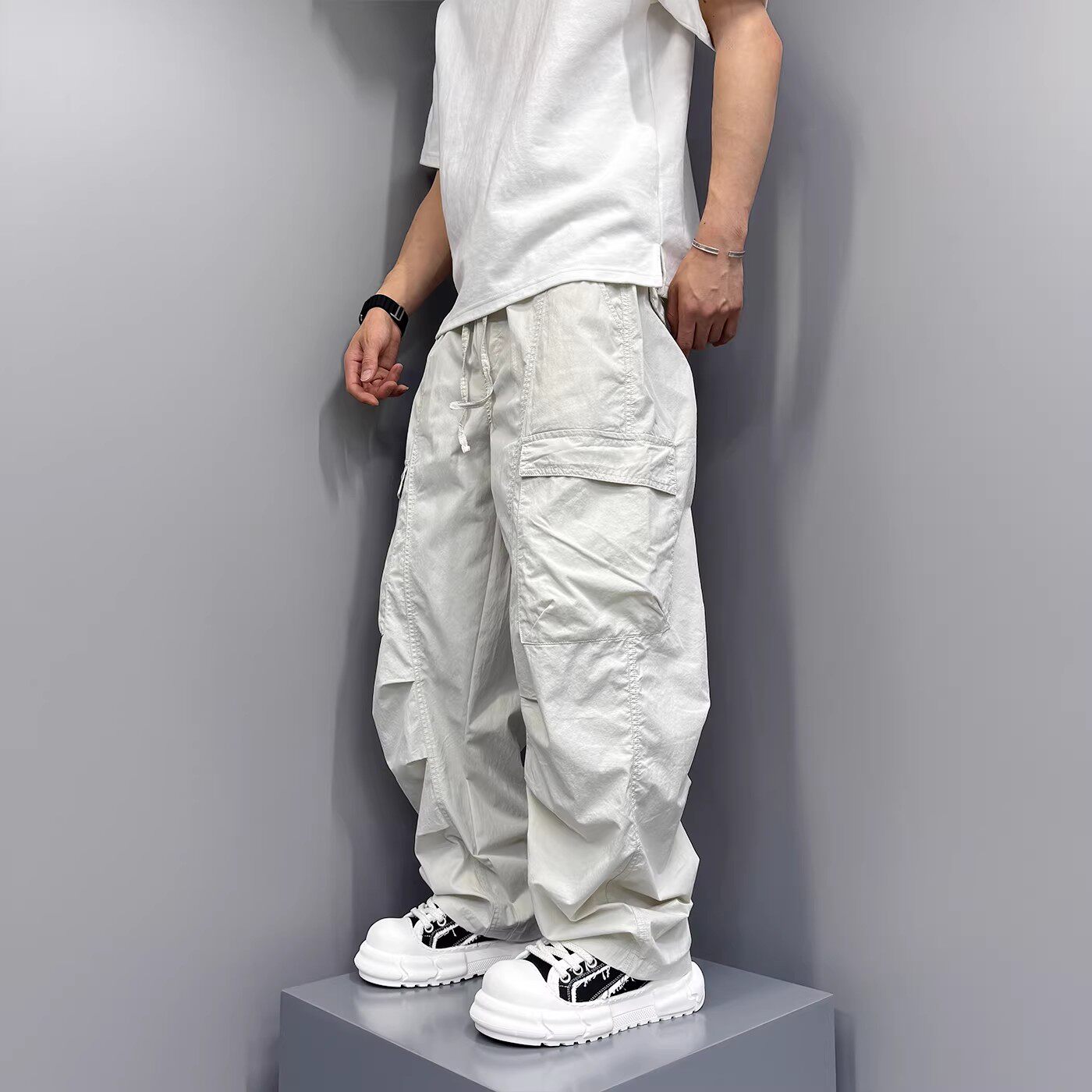 2026春夏日系户外工装大口袋休闲裤宽松直筒阔腿长裤男大码运动裤