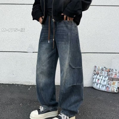 美式复古弯刀牛仔裤加绒男士