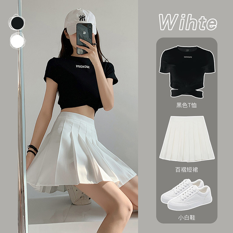 白色百褶裙短裙女春秋2021新款半身裙夏季学生高腰jk裙a字裙格子|ruв категории Женская одежда, юбка - от Buy2taobao.com для оказания профессиональной услуги покупки агента Taobao