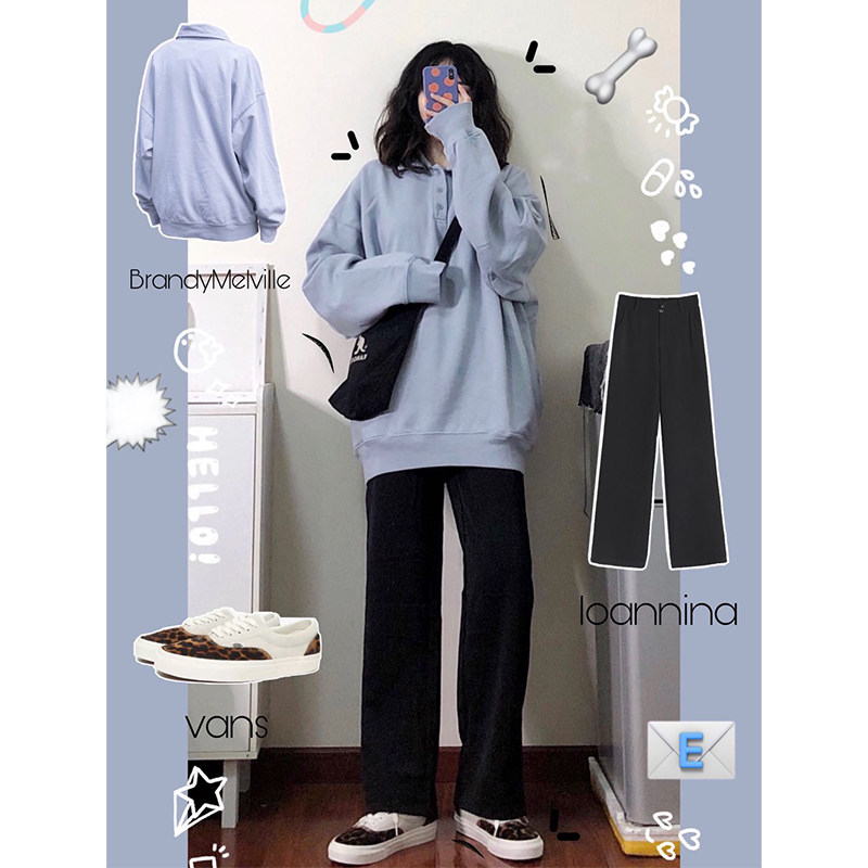 西装阔腿裤女高腰垂感春秋黑色裤子休闲宽松直筒显瘦百搭拖地长裤