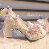 Raindrop Wisteria cla series elegant original lolita handcrafted round-toe thick high-heeled lo shoes, Lolita wedding shoes thumbnail 5