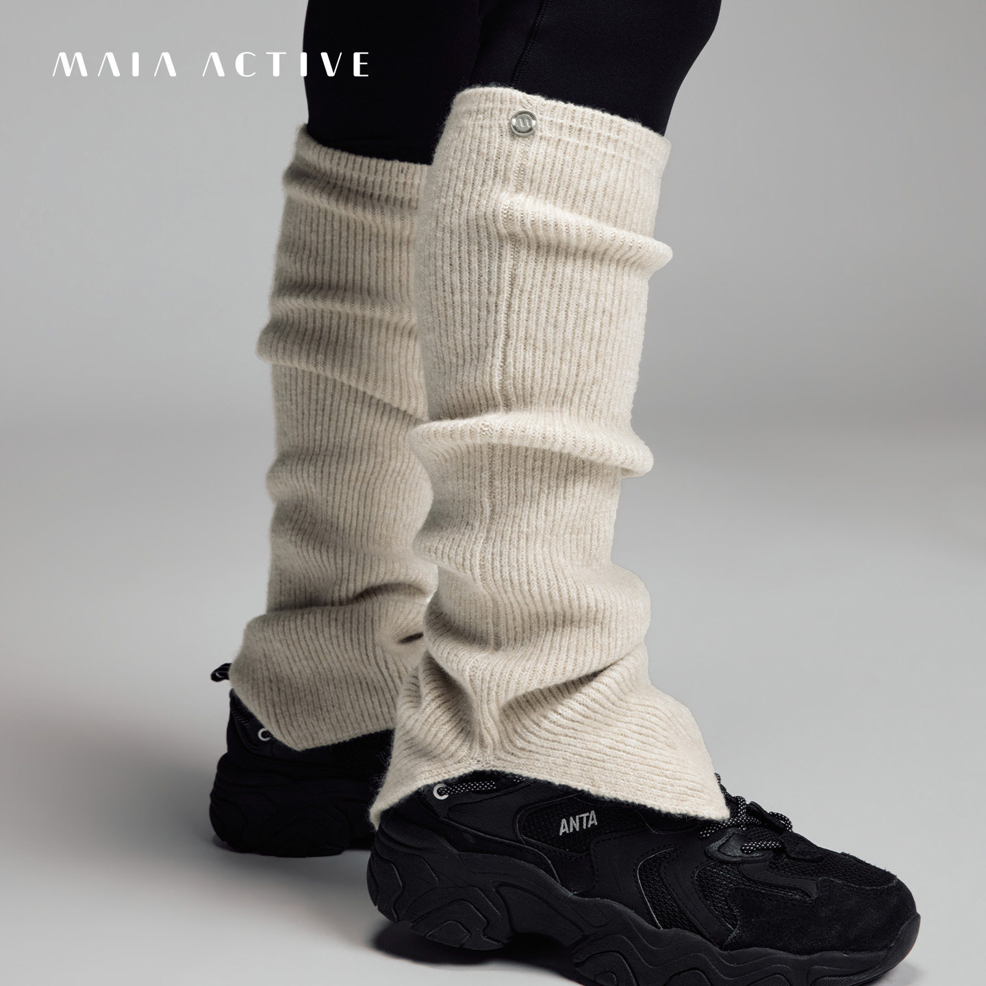 羊毛混纺罗纹保暖腿套秋冬针织护腿套瑜伽健身MAIAACTIVE 64SO09