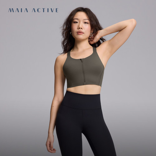 高强半拉链long bra透气一体分杯瑜伽背心文胸 MAIAACTIVE 53BR40