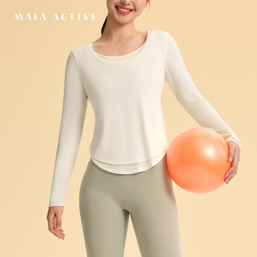 假两件长袖瑜伽T恤女MAIAACTIVE