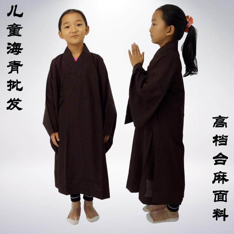 新款儿童海青僧衣僧服僧袍居士服 短套小和尚海青小孩高档台湾麻