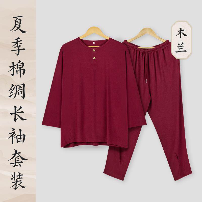 新款夏季僧服棉绸短袖内衣长袖出家僧人比丘睡衣和尚T恤男女款居