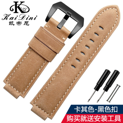 2025新款代用适用于代用天美时凸口牛皮表带 疯马皮TIMEX潮汐表带