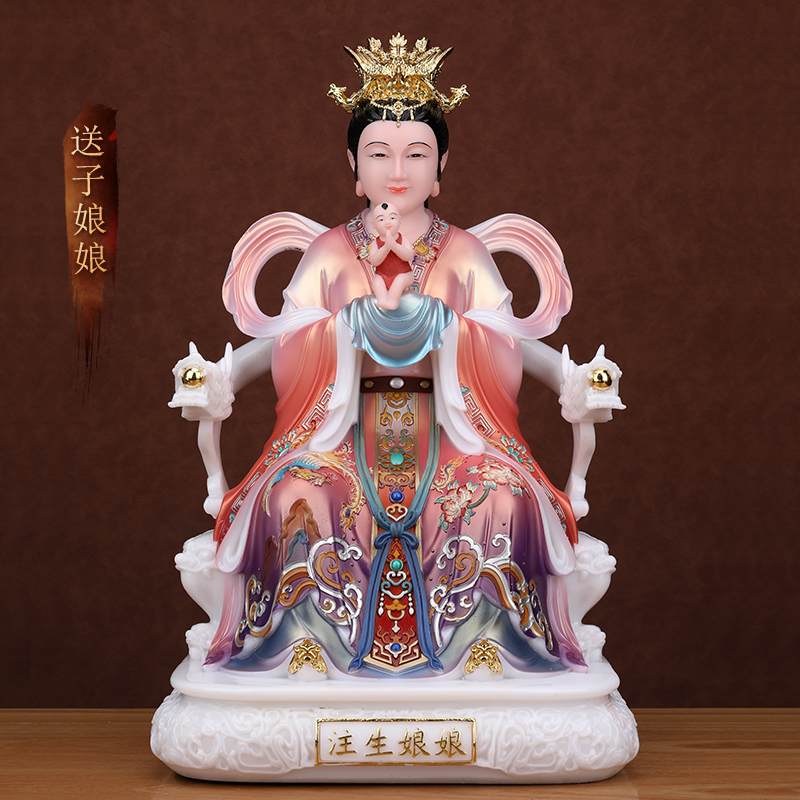 汉白玉送子娘娘神像家用供奉三霄娘娘送子奶奶注生娘娘像体摆件