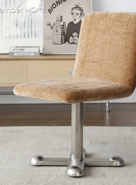 Re原创浮光北欧中古诧寂奶油不锈钢滚轮办公转椅化妆椅书桌凳餐椅