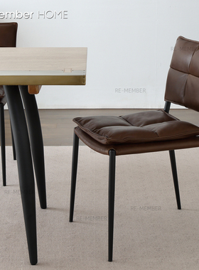 原创北欧中古复古美式铁艺油蜡皮软包意式靠背餐椅轻奢家用皮质椅