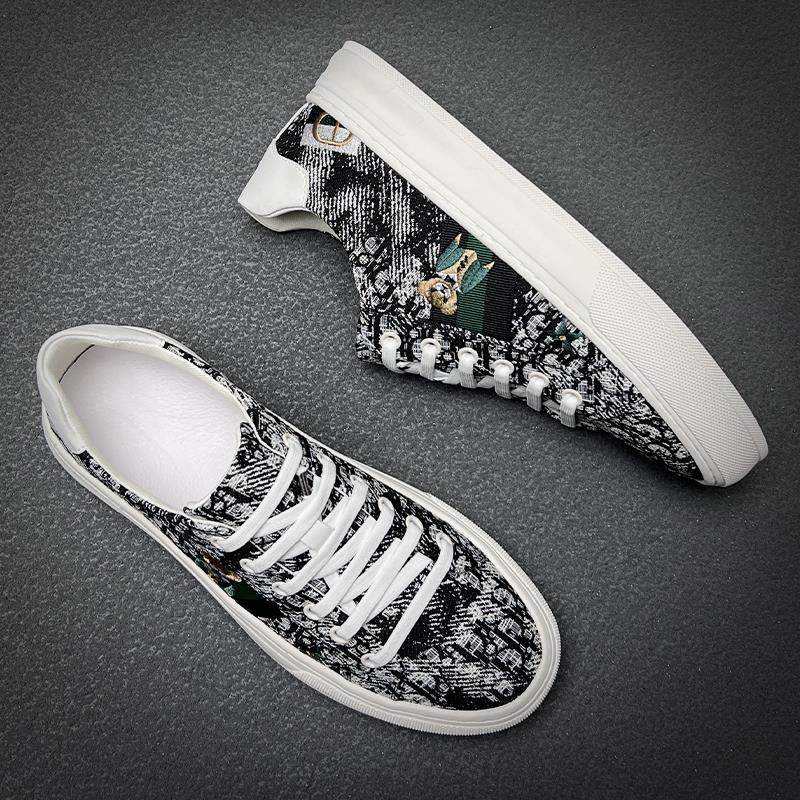 欧洲站潮牌男鞋2025春季新款百搭一脚蹬印花帆布透气软底休闲板鞋,流行男鞋,休闲板鞋,淘宝优惠券,粉丝福利购,淘宝优惠卷