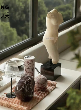 现代抽象艺术雕像大理石托盘组合