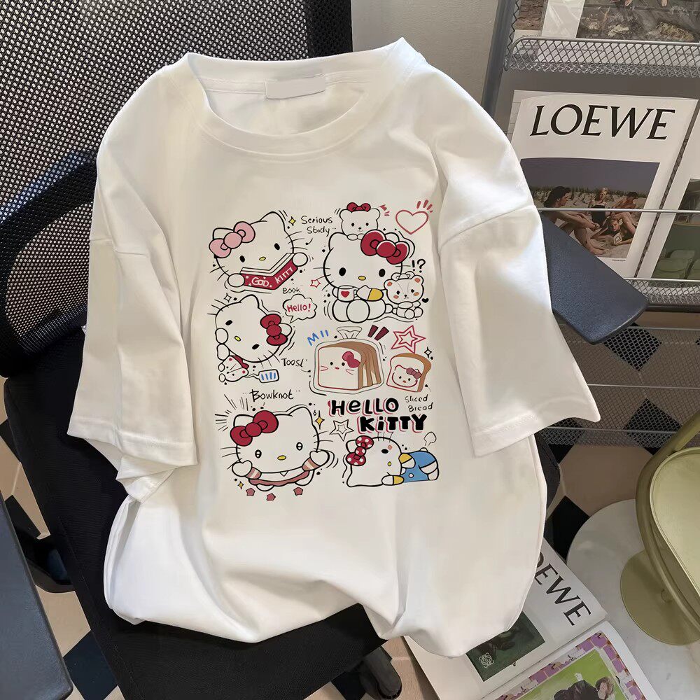 纯棉女童短袖t恤可爱kitty夏季2026新款宽松中大童半袖学生上衣