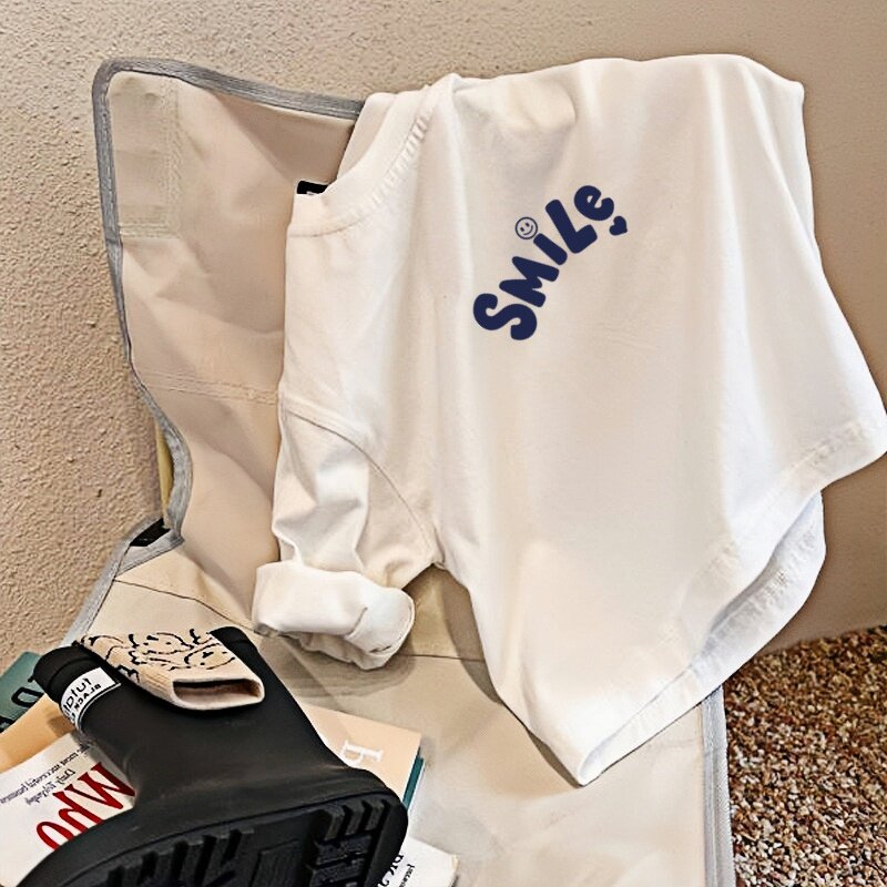 纯棉儿童白色打底衫男童内搭长袖T恤圆领女童保暖秋冬宽松上衣ins