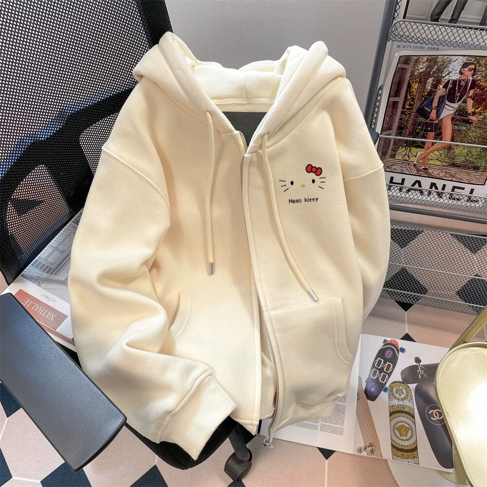 纯棉女童拉链连帽卫衣秋冬新款洋气加绒上衣中大童长袖学生外套潮