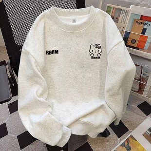 纯棉女童卫衣新款春秋冬季圆领KT猫美式学生风宽松加厚打底衫上衣