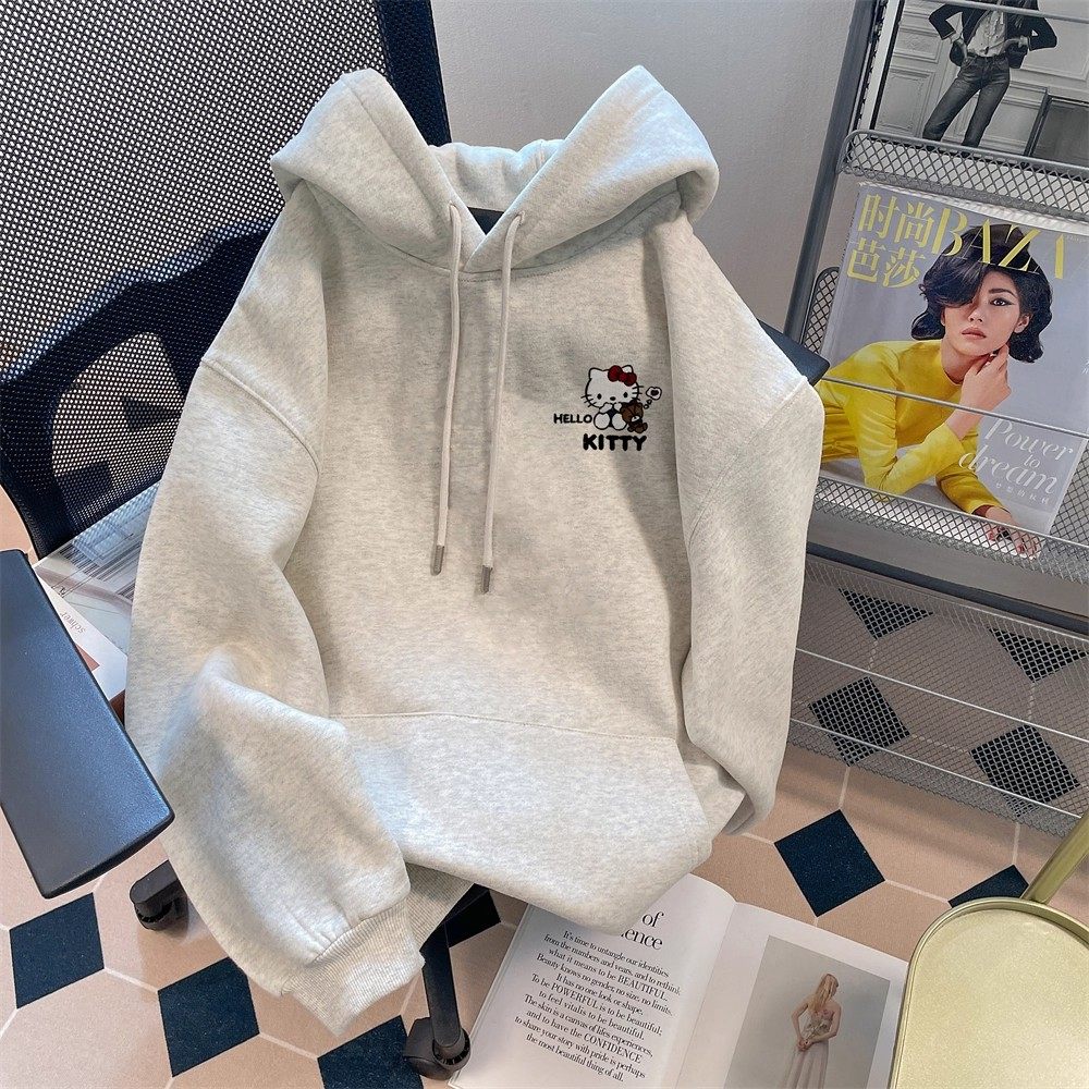 纯棉女童连帽卫衣女春秋季2025新款宽松加绒套头帽衫秋冬加厚ins
