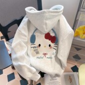 纯棉女童可爱Kitty猫连帽卫衣女秋冬季 加绒宽松百搭加厚上衣外套