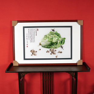 百财聚来图 白菜 精细纯手工苏州刺绣画苏绣成品挂画餐厅装 饰画