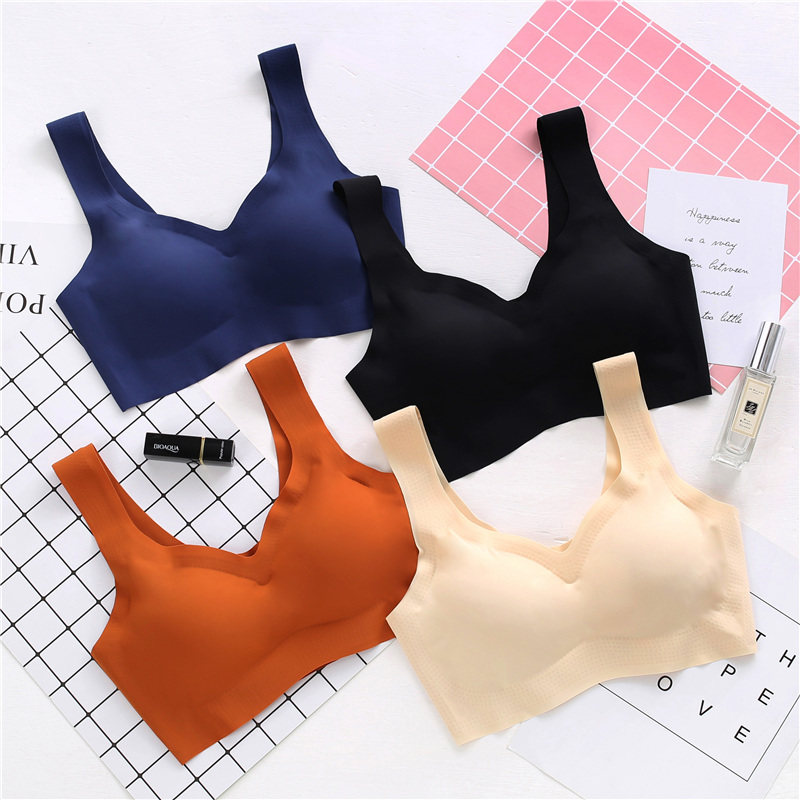 无痕运动内衣女无钢圈背心式文胸大码睡眠抹胸小胸聚拢带胸垫胸罩