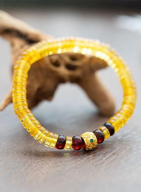 波罗的海天然蜜蜡手串单圈隔片手链男女款一代琥珀金珀血珀算盘珠