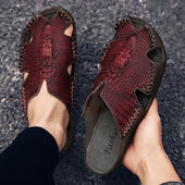 外贸出口意大利大牌原单撤柜高档真皮拖鞋 外穿软底凉拖鞋 男士 夏季